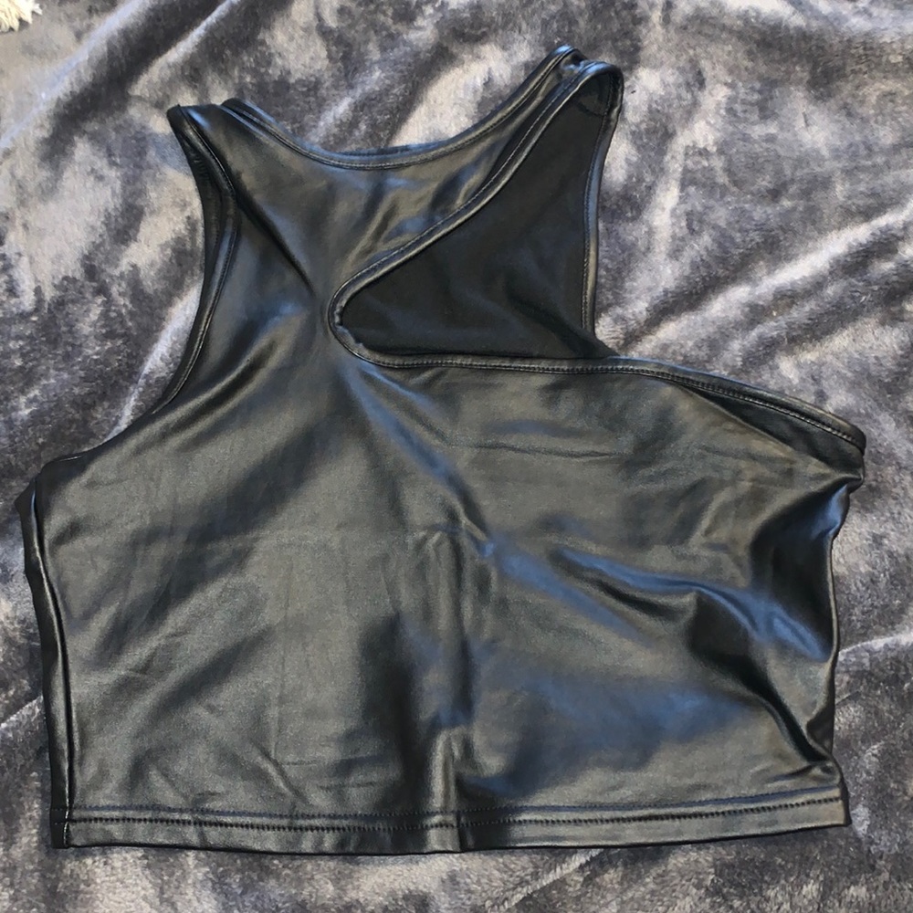 One shoulder leather top
